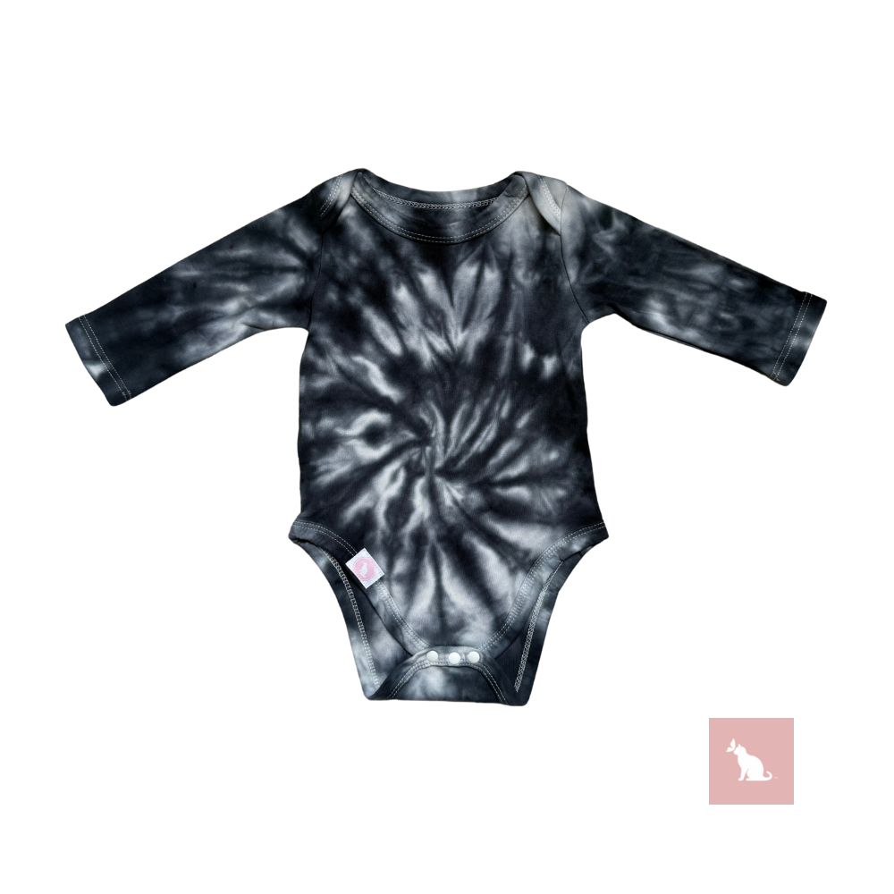 AChromaBaby: Black & White tie-dye Longsleeve Romper